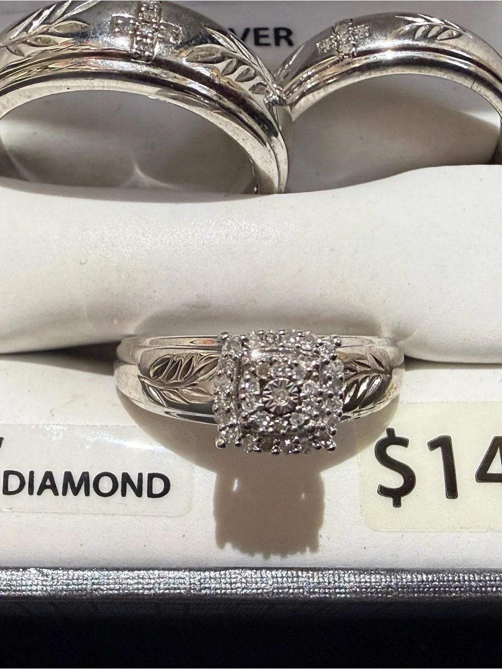 Forever Bride Faith Trio 925 Sterling Silver 1/6ctw Diamond Ring Set SZ 7 10.5